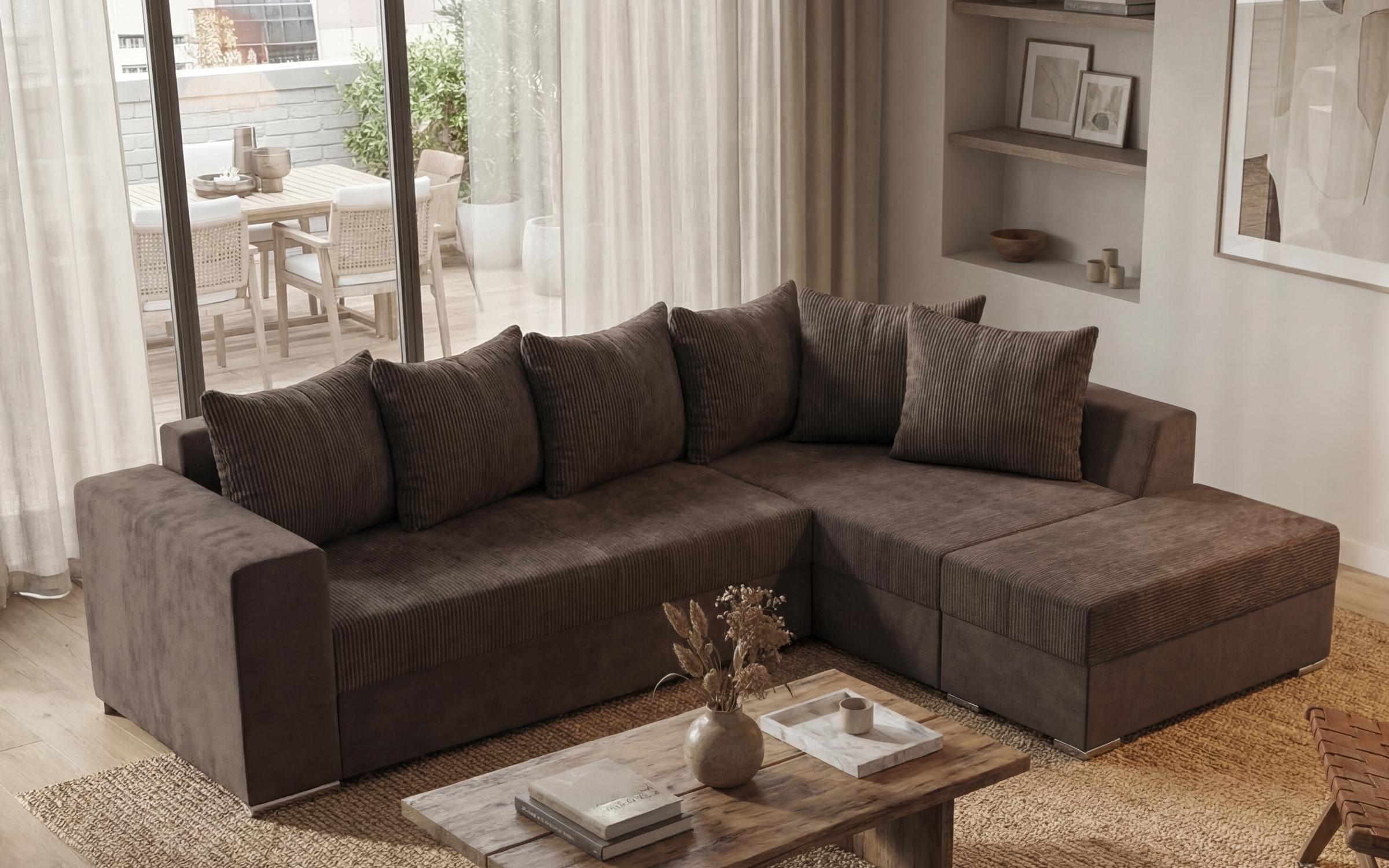 Extendable corner sofa + ottoman Londo, light brown  4